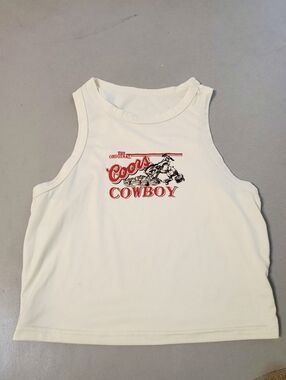 Coors Women's Coors Cowboy Rodeo Cream Crop Tank Top Small